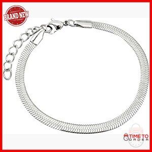 Stainless Steel Herringbone Chain Anklet 8 Inch Lobster Claw Clasp
